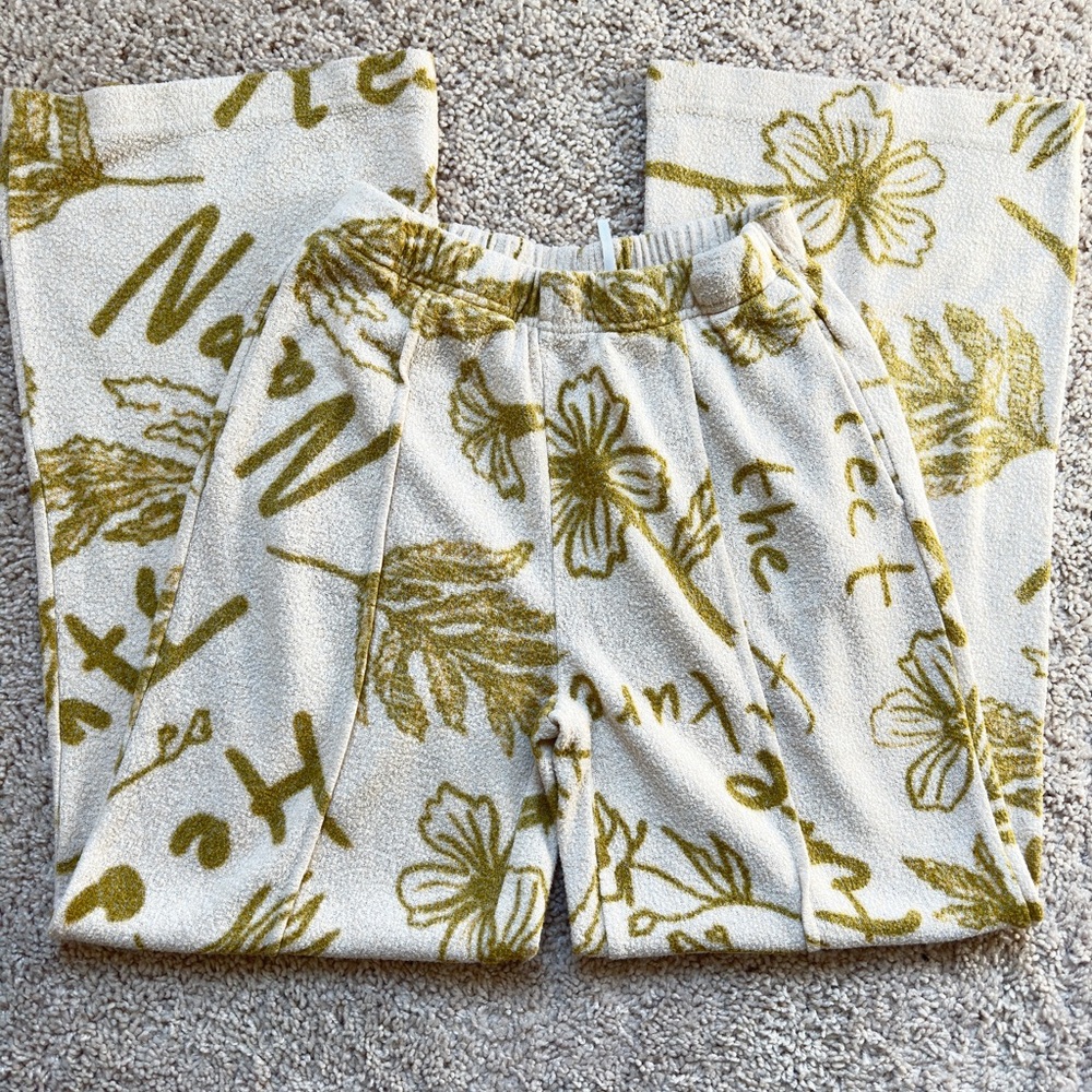 urban outfitters cream and green lounge wide leg pants